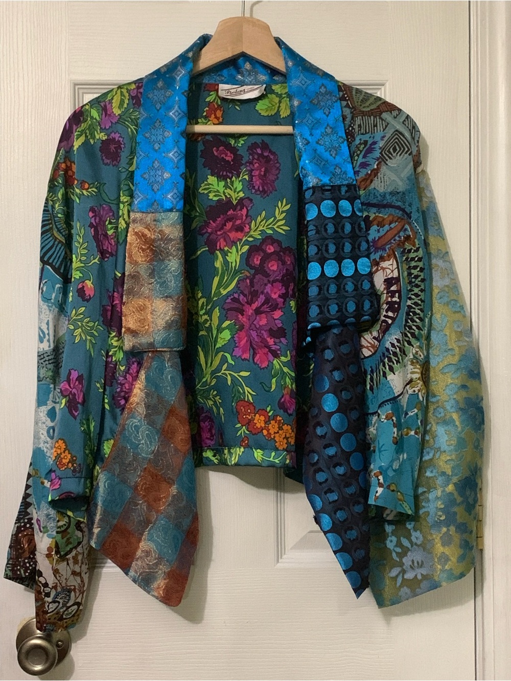 Sterling Style Multicolor Silk Kimono Duster Patchwork Mixed Media One Size
